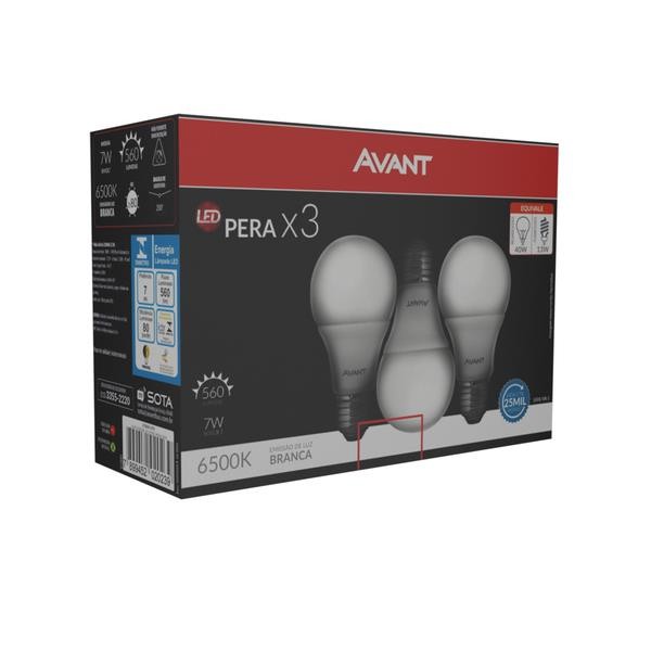 LAMPADA LED PERA 7W BIV 6500K CAIXA C/3 AVANT
